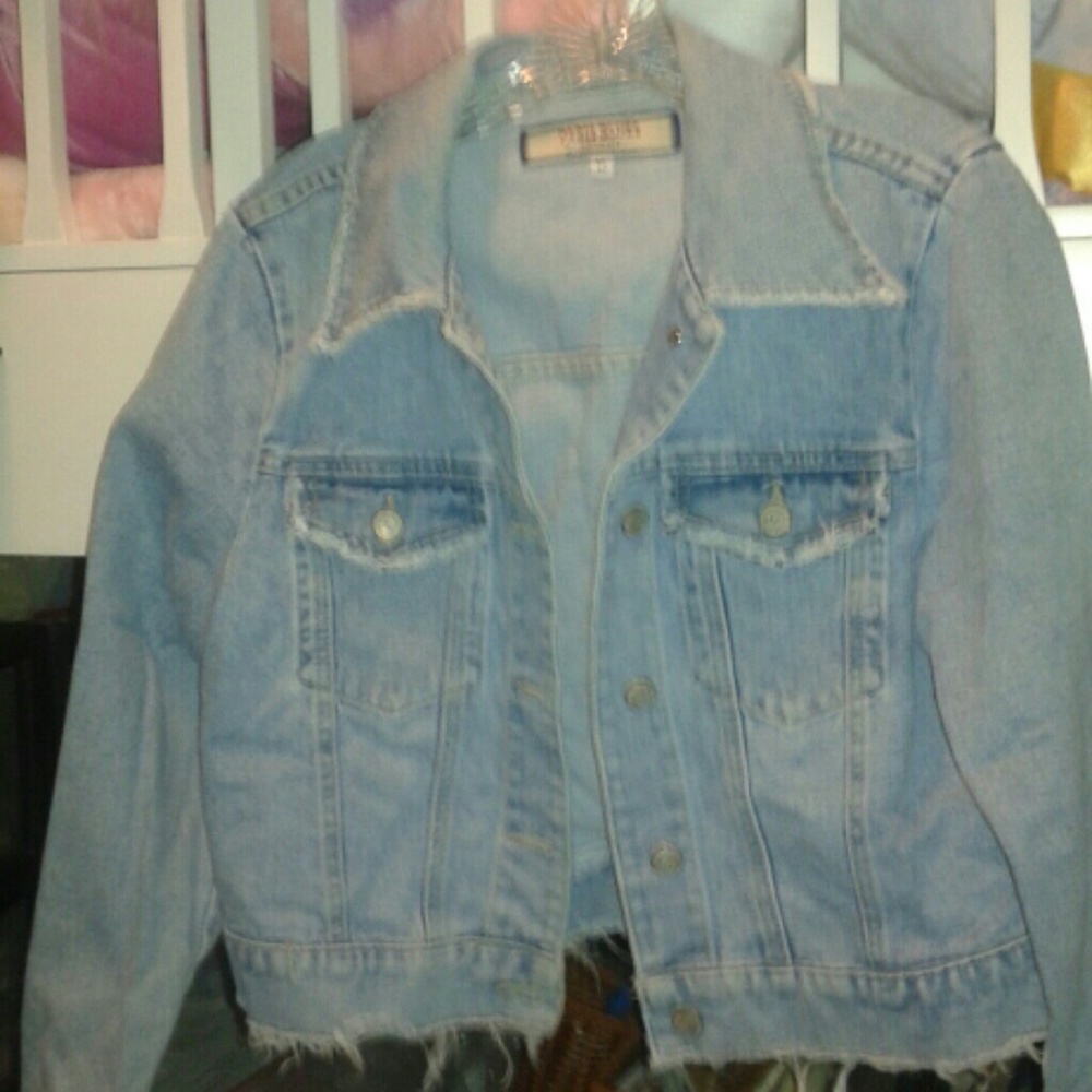 Paris Blues vintage 90s Denim cropped Jean Jacket - Blue Distressed
